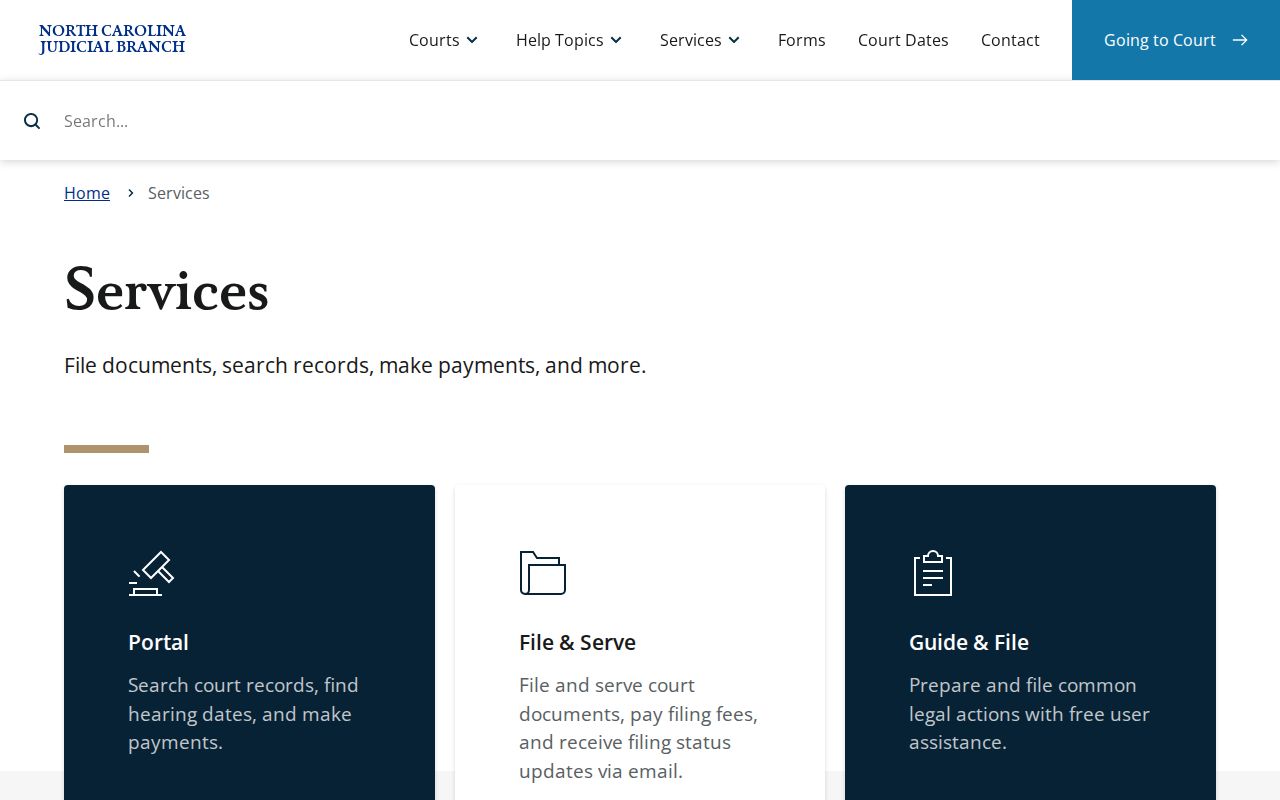 Perquimans County case lookup source showing eCourts service links