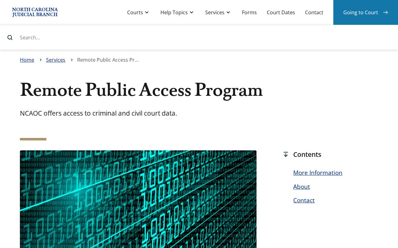 Perquimans County case lookup source showing the statewide remote public access program