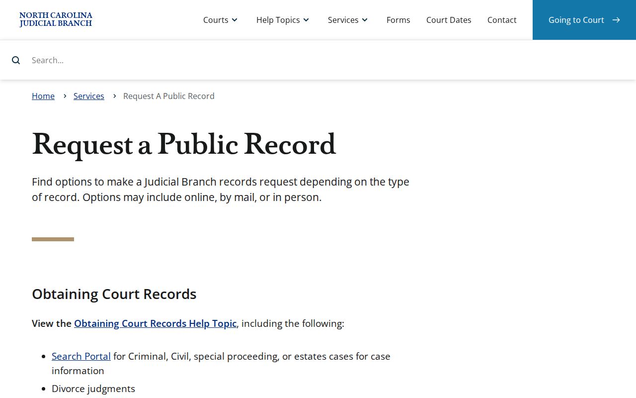Perquimans County case lookup source explaining public-record request routing