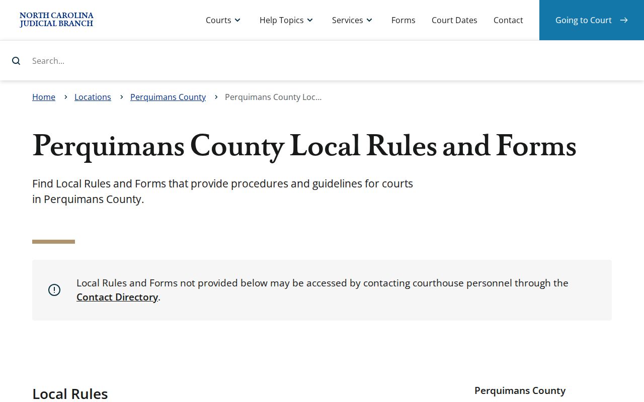 Perquimans County civil docket source for local hearing rules and forms
