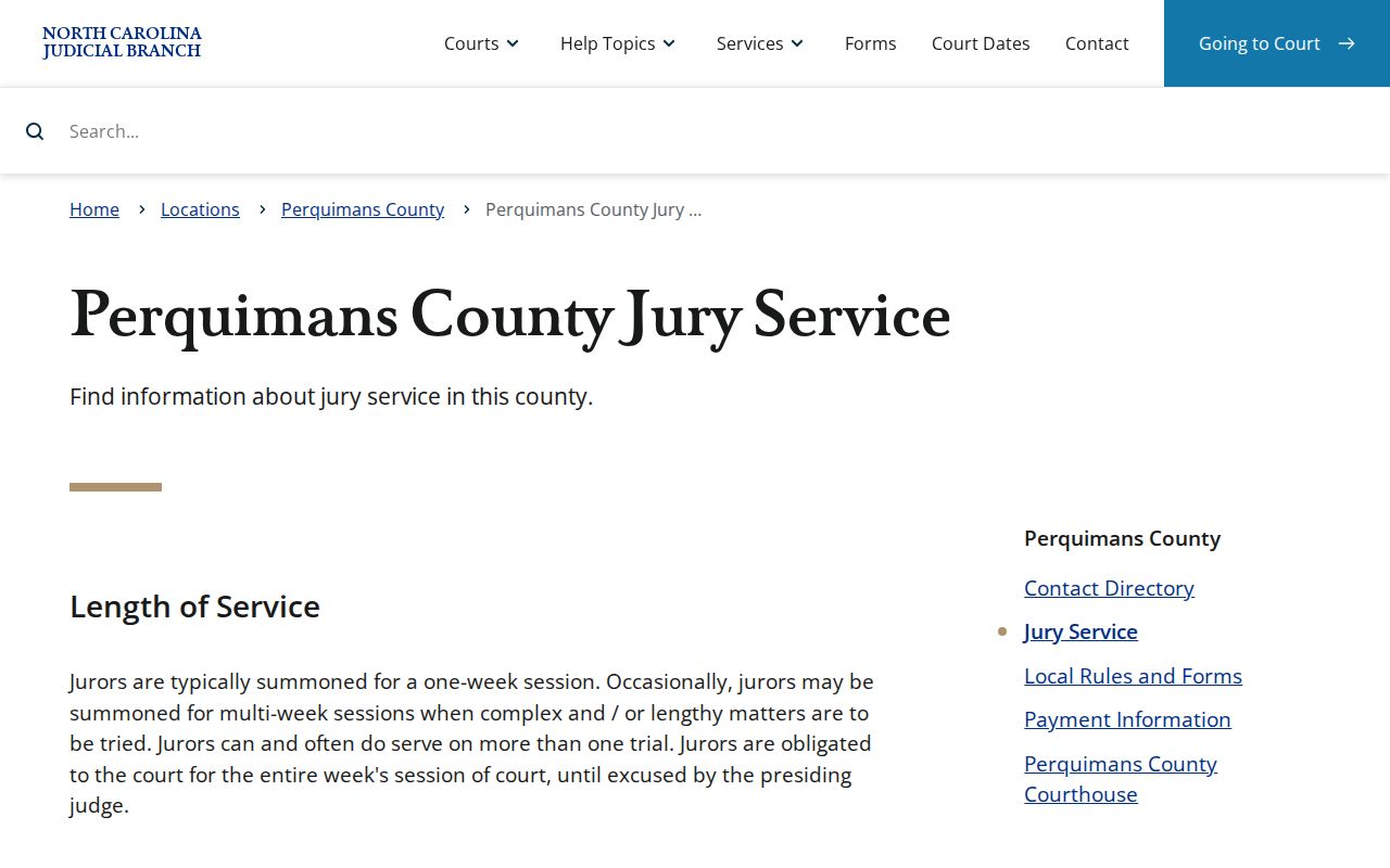 Perquimans County court calendar source showing local jury service information