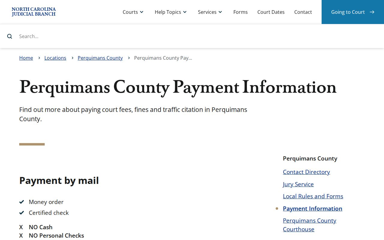 Perquimans County court date source showing county payment-information options