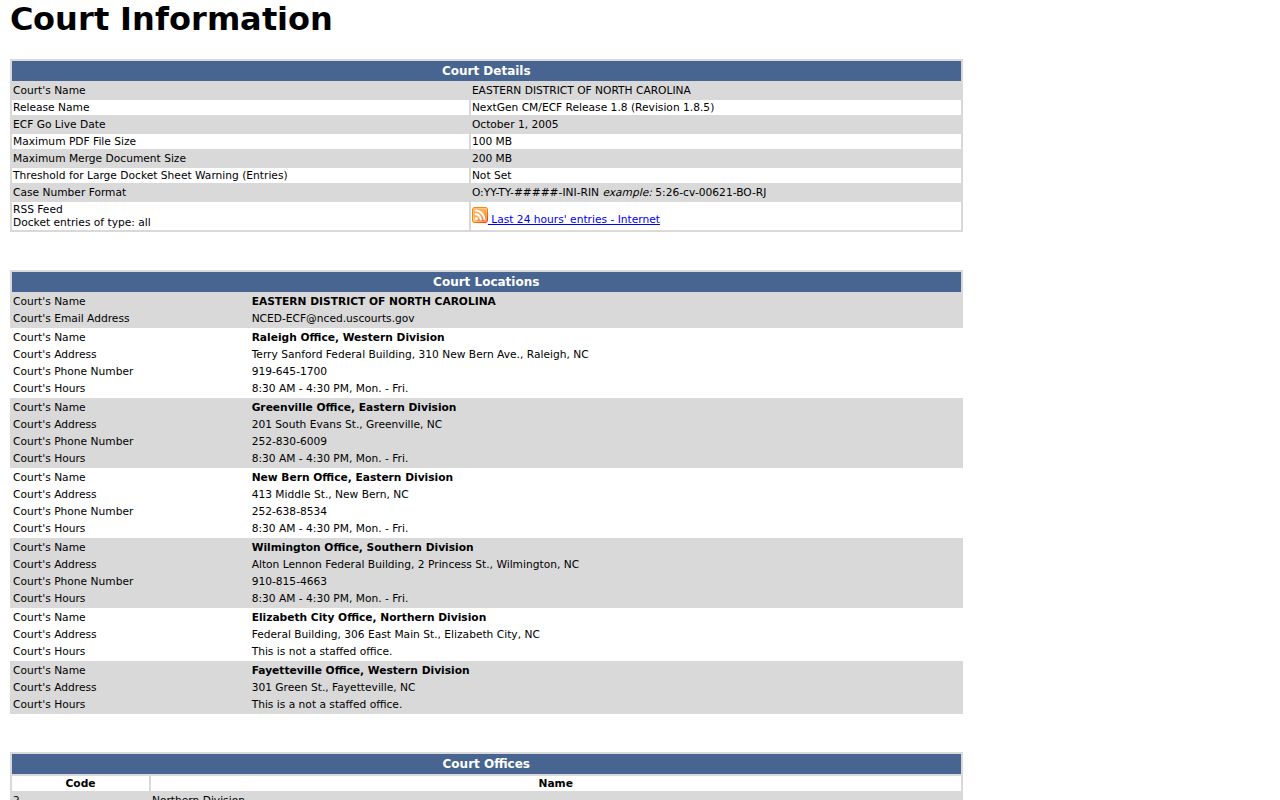 Perquimans County court records reference for Eastern District CM ECF federal filing information