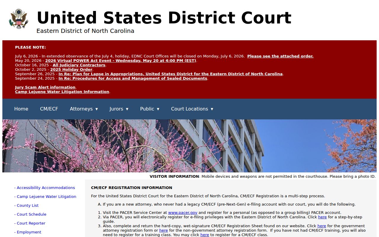 Perquimans County court records reference for federal CM ECF registration instructions