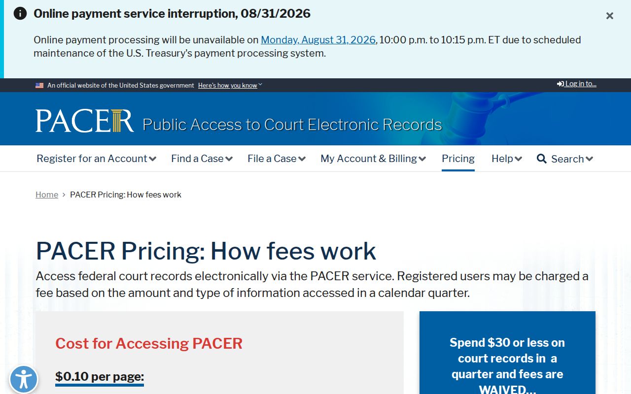 Perquimans County court records reference for PACER federal docket pricing