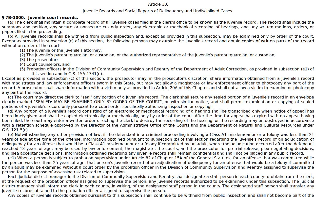 Perquimans County criminal docket source for juvenile record confidentiality