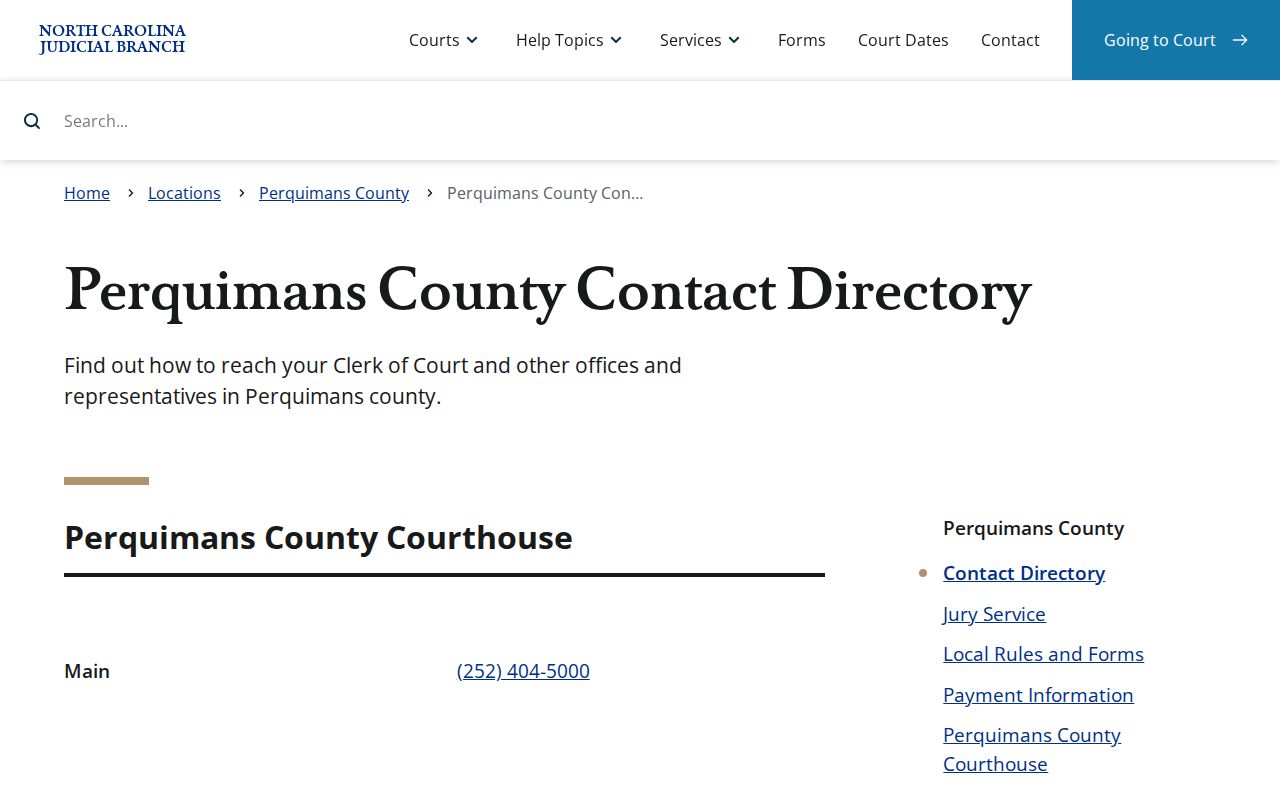 Perquimans County court docket Clerk directory for local Superior Court record access