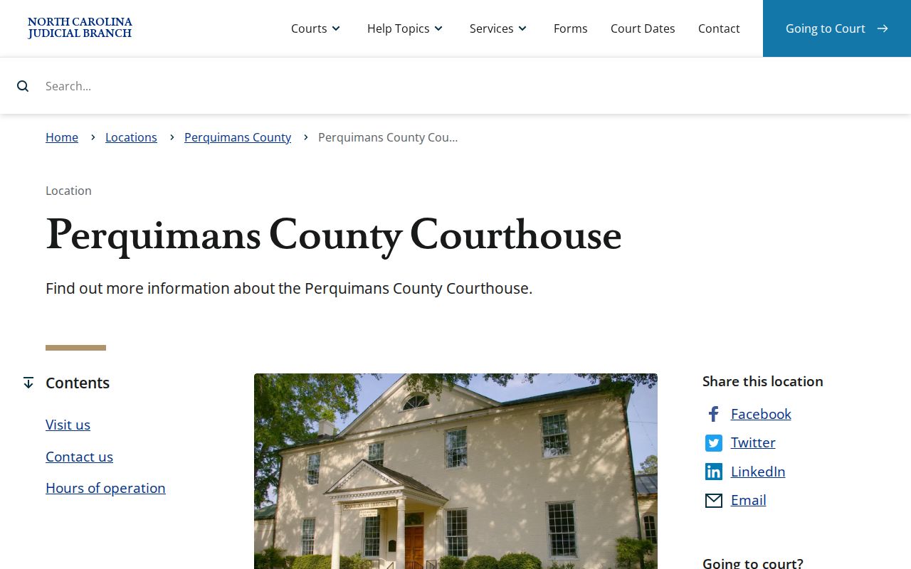 Perquimans County court docket courthouse where the Clerk maintains local trial-court records