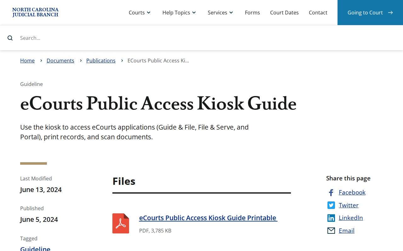 Perquimans County court docket public access kiosk guide for Portal and record tools