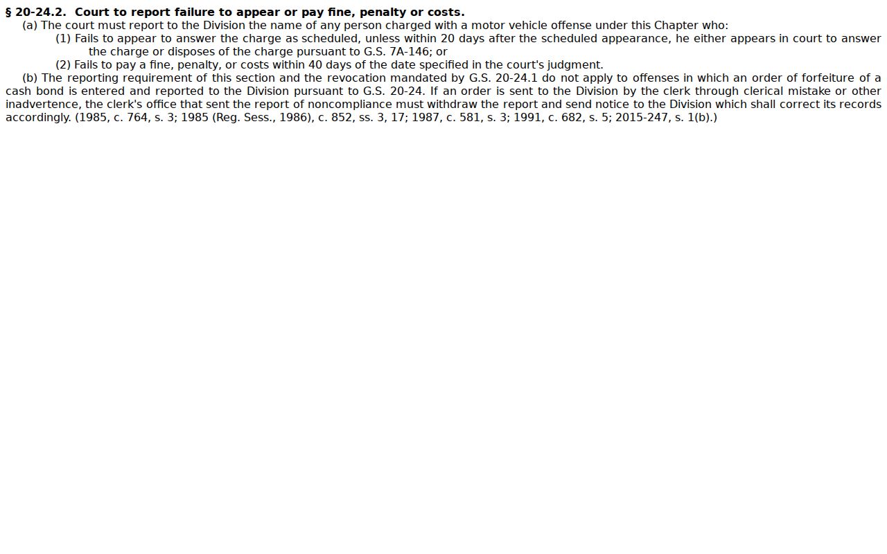 Perquimans County traffic ticket source showing the failure-to-appear reporting statute
