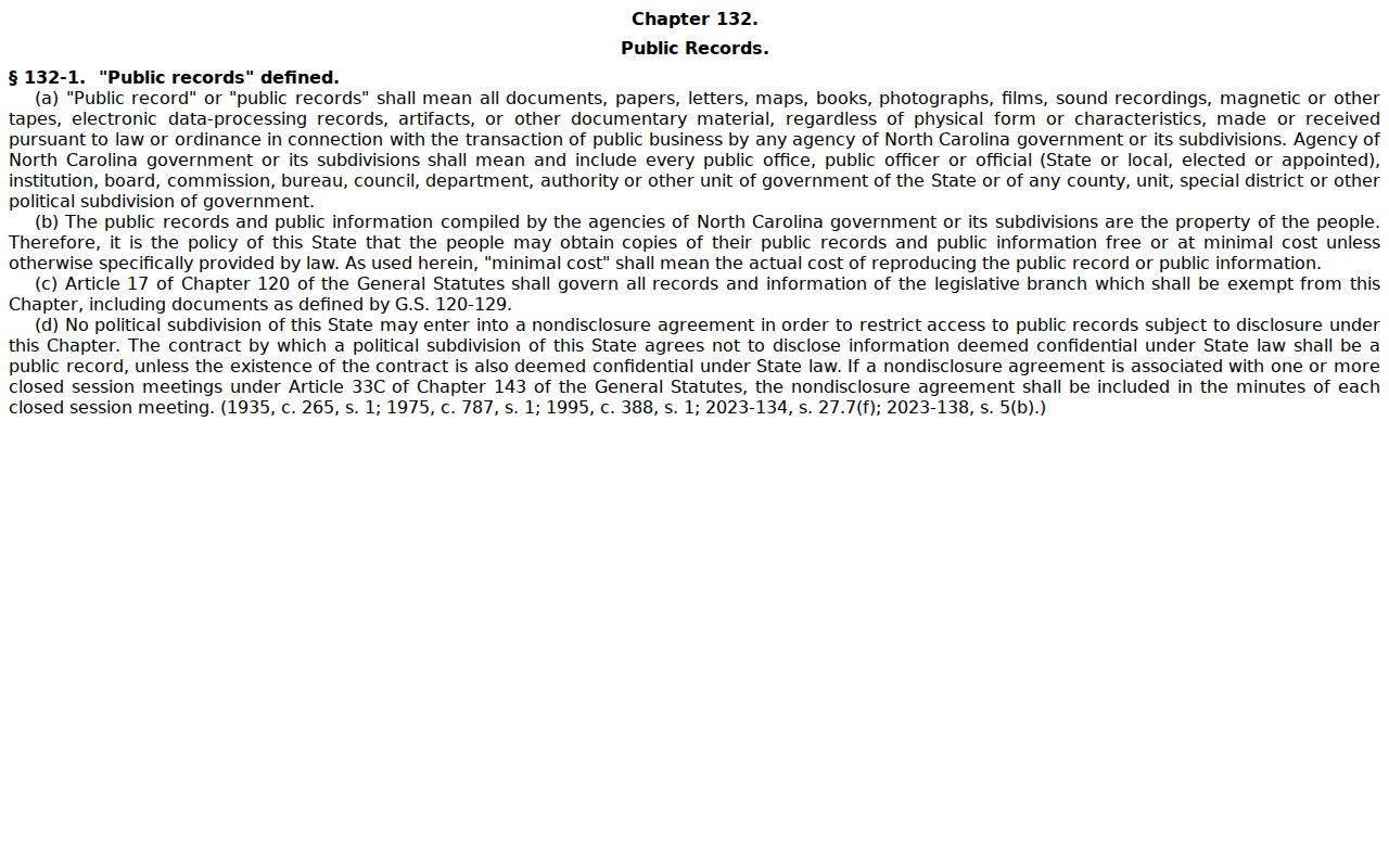 Winfall court docket source for North Carolina public records law